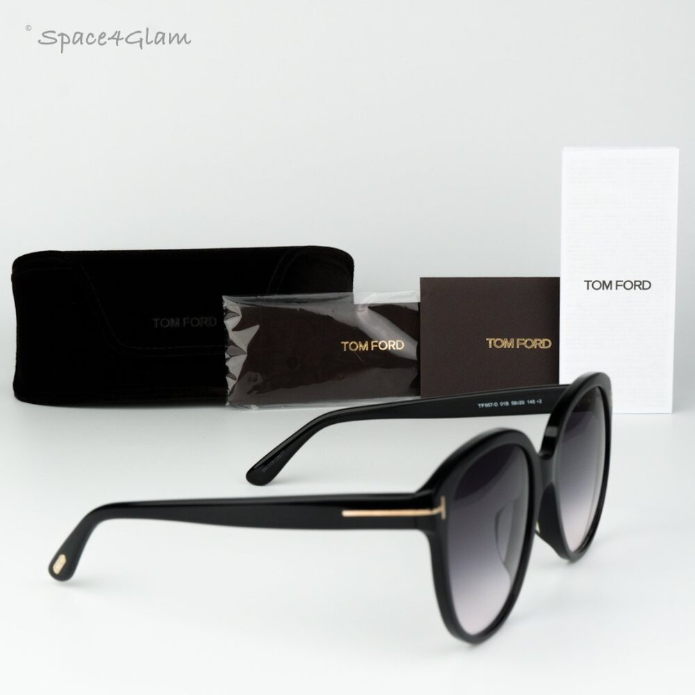 BRAND NEW Tom Ford Women Sunglasses Black Smoke Gradient Round FT0957-D/S 01B